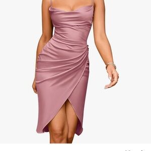 Amazon Pink Asymmetrical Ruched Bodycon Dress